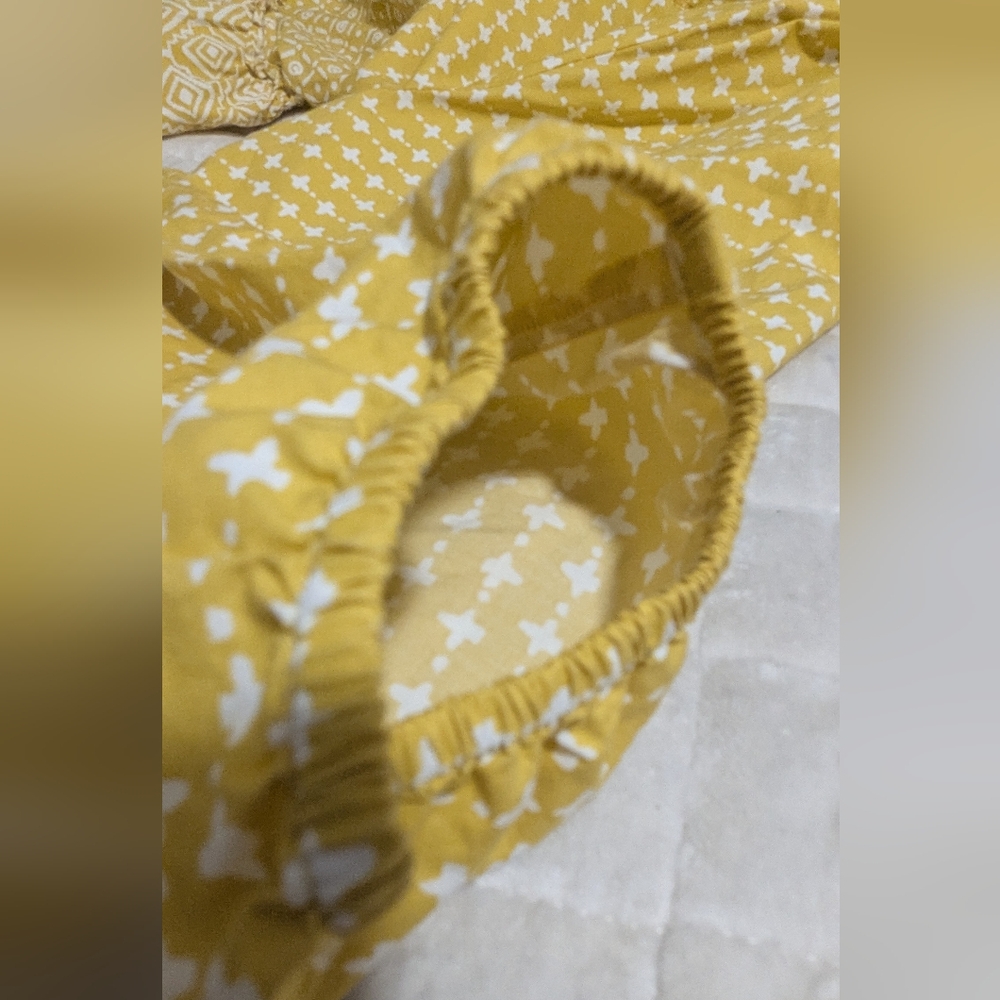 Loft Tiered Cotton Dress Sz M  Mustard Yellow Multi Print Knee Puff Sleeve 🌼(4) - Picture 11 of 16